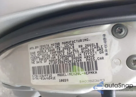 2000 Toyota Avalon Xl из США, поврежденный, VIN 4T1BF28B2YU031209